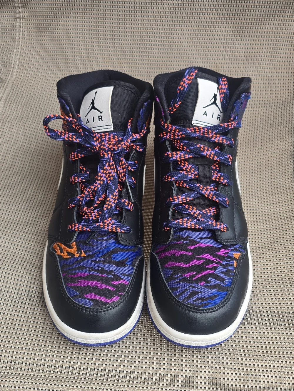 Nike Air Jordan High-Top Sneakers in Black with Purple & Blue Pattern